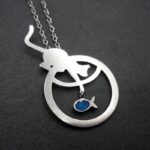 Collier chat et poisson bleu petit modèle