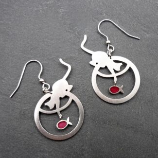 Boucles d'oreilles chats et poissons rouges petit modèle