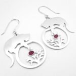 Boucles d'oreilles chat/poisson/corail argent rhodié