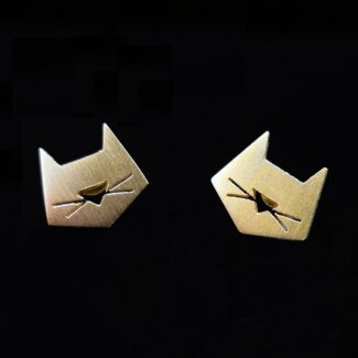 Boucles d'oreilles chat graphique dorées