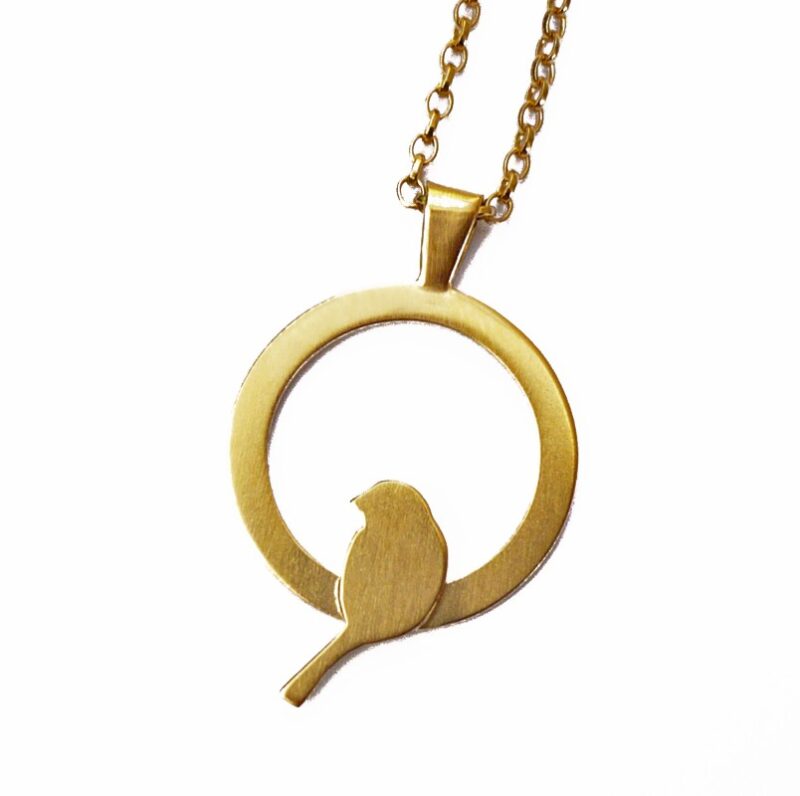 Collier Oiseau perché argent doré